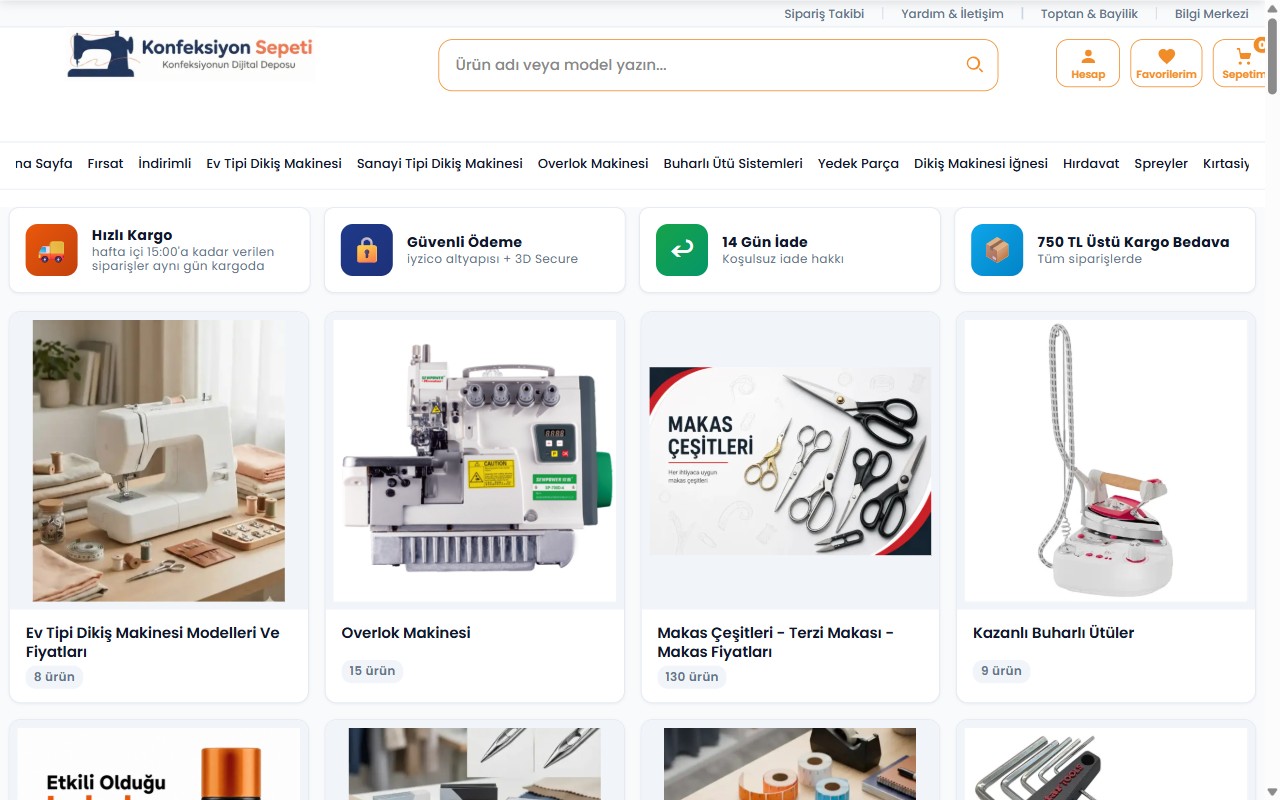konfeksiyonsepeti.com anasayfa ekran görüntüsü